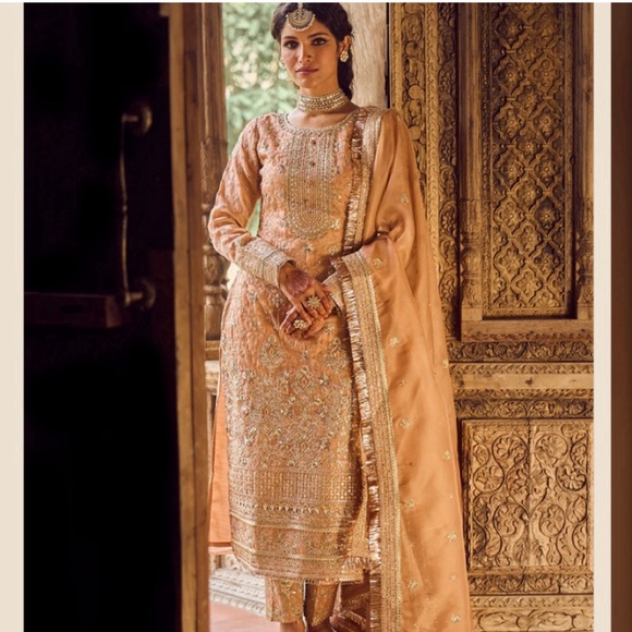 lashkaraa Dresses & Skirts - Lashkaraa Dusty Peach Embroidered Straight Suit Indian Outfit